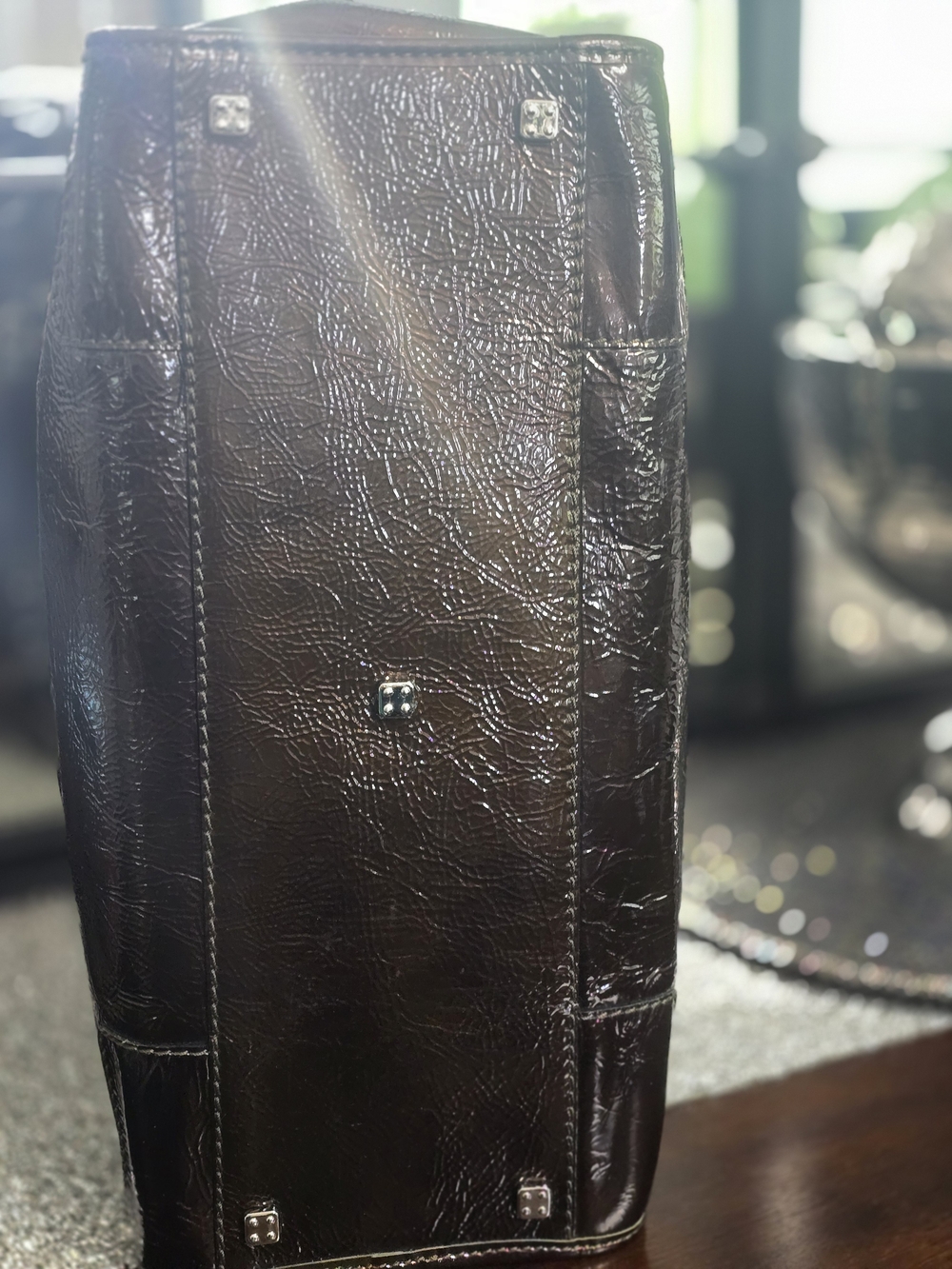 Loewe Patent Leather Top-Handle Satchel in Dark Brown - Picture 12 of 16